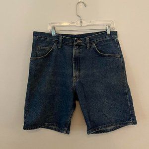 wrangler relaxed fit dark wash denim shorts